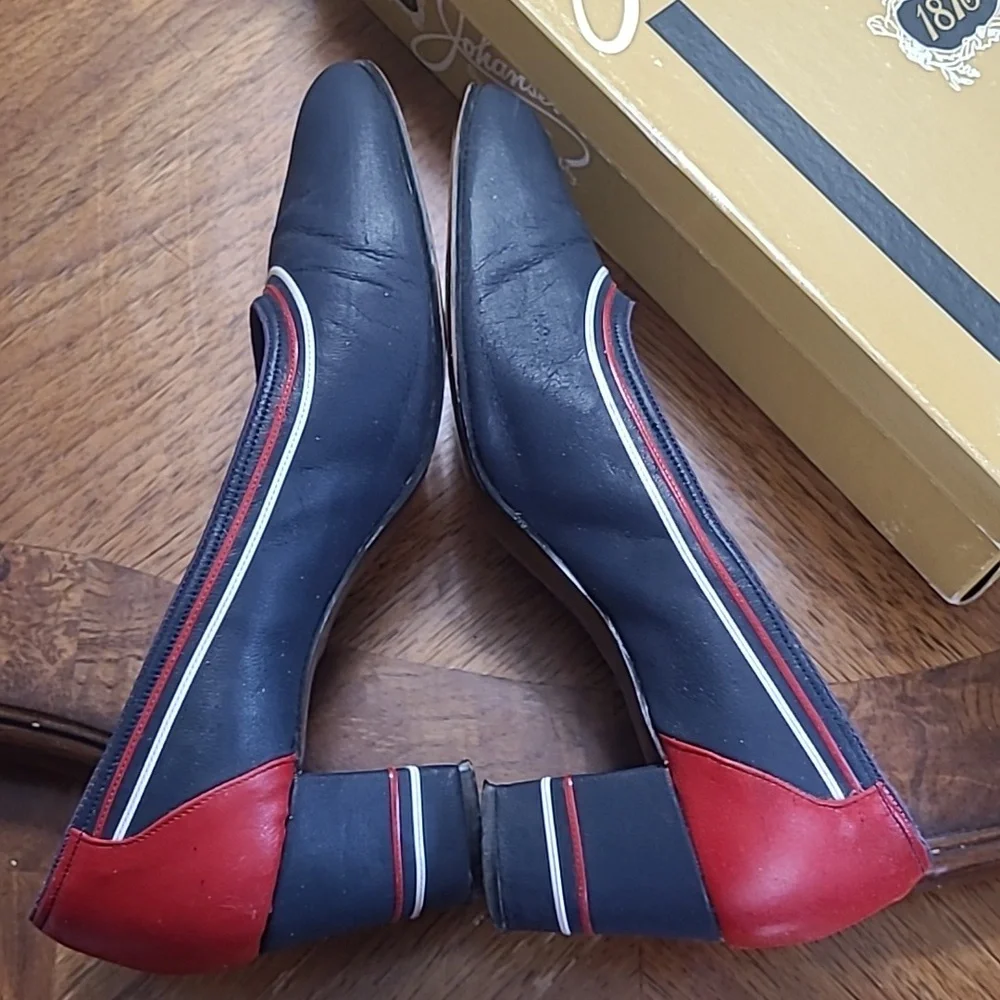 Vintage Johansen Adlib Womens 8.5 classic leather red white blue dress shoes